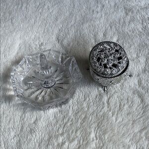 Elegant Silver and Clear Crystal Jewelry Holder Set